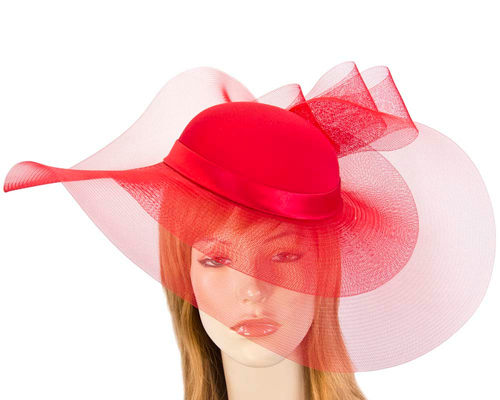 Red large brim custom made ladies hat