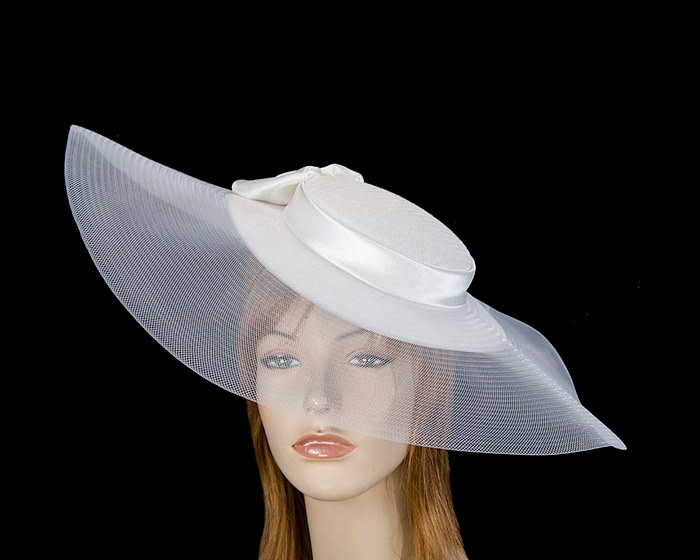 Bespoke white wide brim boater hat