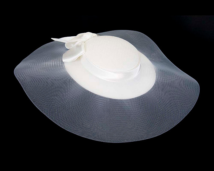 Bespoke white wide brim boater hat - Image 2