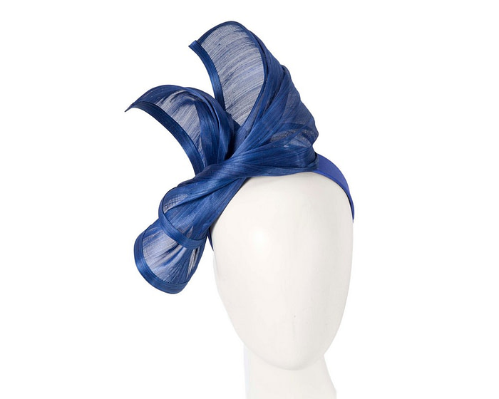 Bespoke royal blue silk abaca racing fascinator by Fillies Collection