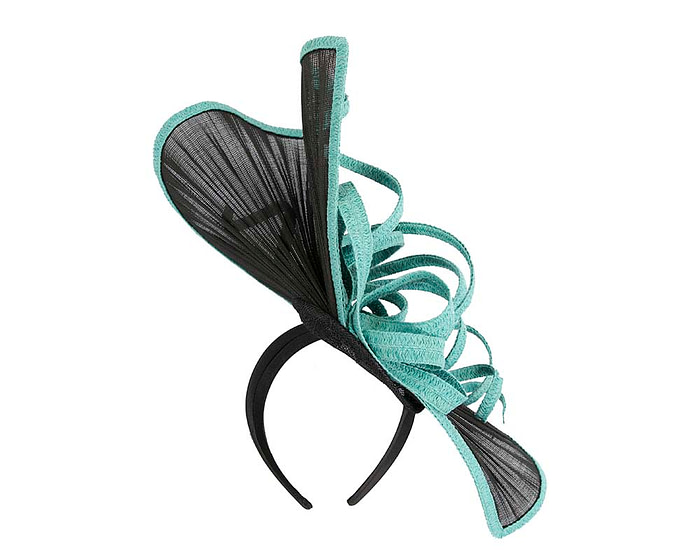 Large black & turquoise jinsin racing fascinator by Fillies Collection - Image 5