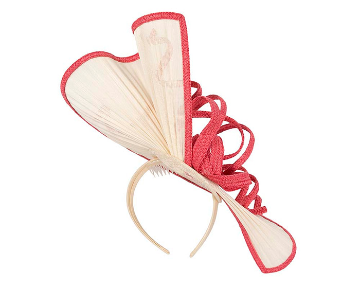 Large cream and coral jinsin racing fascinator by Fillies Collection - Hats From OZ