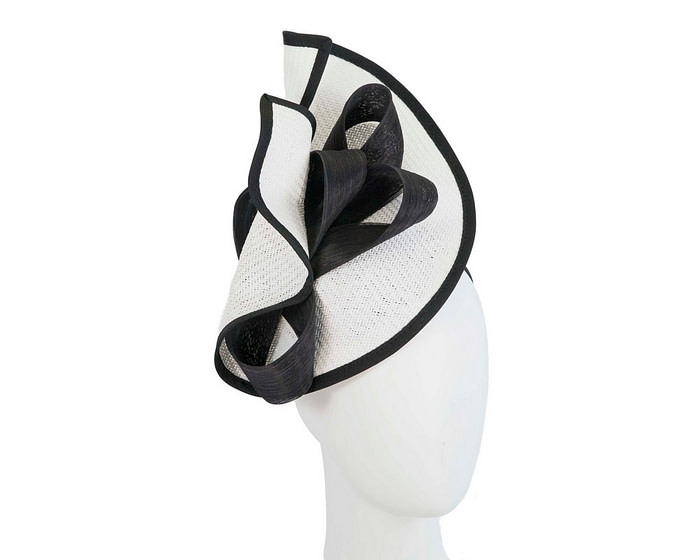 Large white & black Fillies Collection racing fascinator with bow