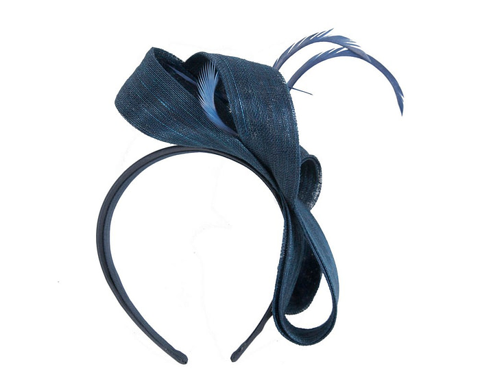 Navy abaca loops and feathers racing fascinator by Fillies Collection - Hats From OZ