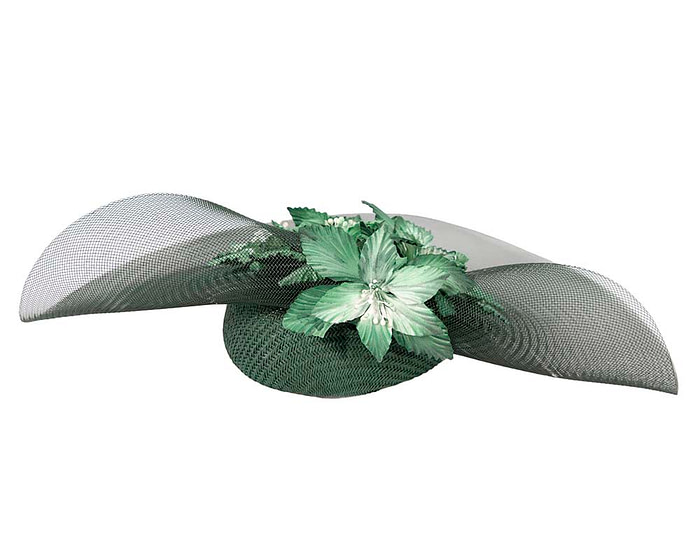 Wide brim green fascinator hat by Fillies Collection - Image 4