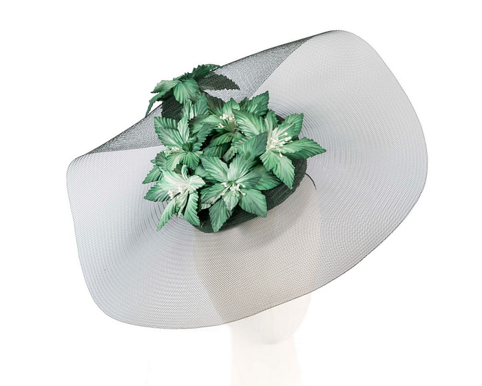 Wide brim green fascinator hat by Fillies Collection