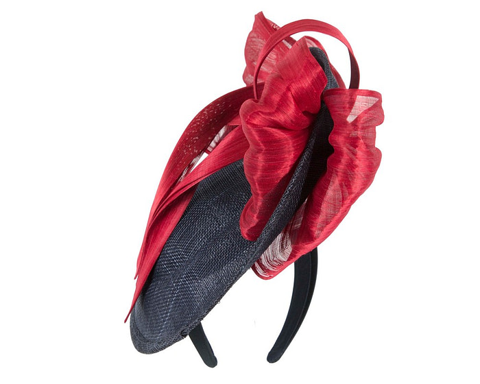 Navy & red fascinator with bow by Fillies Collection - Image 3