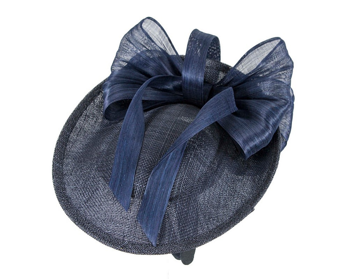 Navy fascinator with bow by Fillies Collection - Image 3