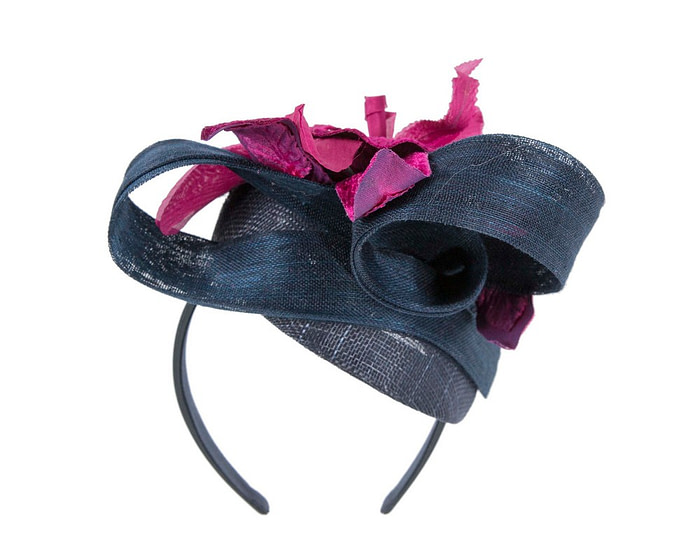 Tall navy & purple racing pillbox fascinator by Fillies Collection - Image 6