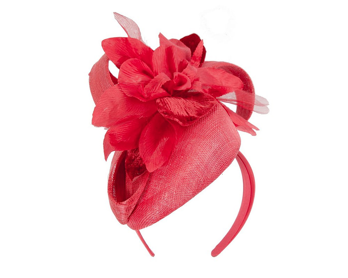 Tall red racing pillbox fascinator by Fillies Collection - Image 2