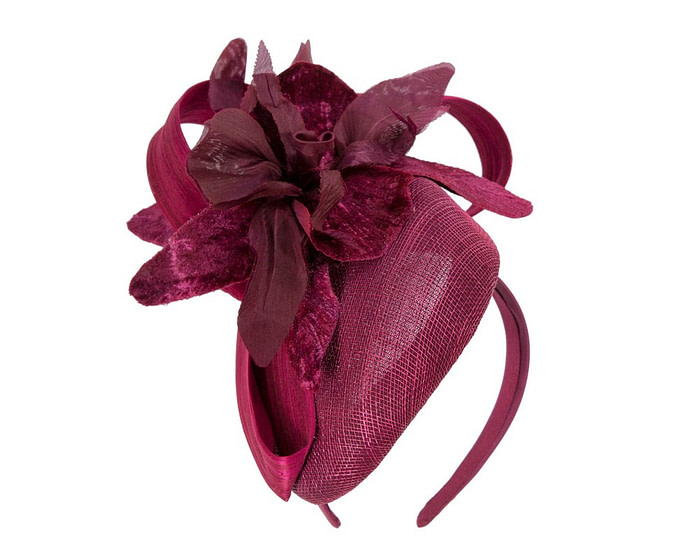 Tall wine racing pillbox fascinator by Fillies Collection - Image 2