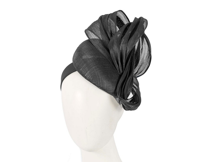 Black pillbox fascinator with silk abaca bow by Fillies Collection