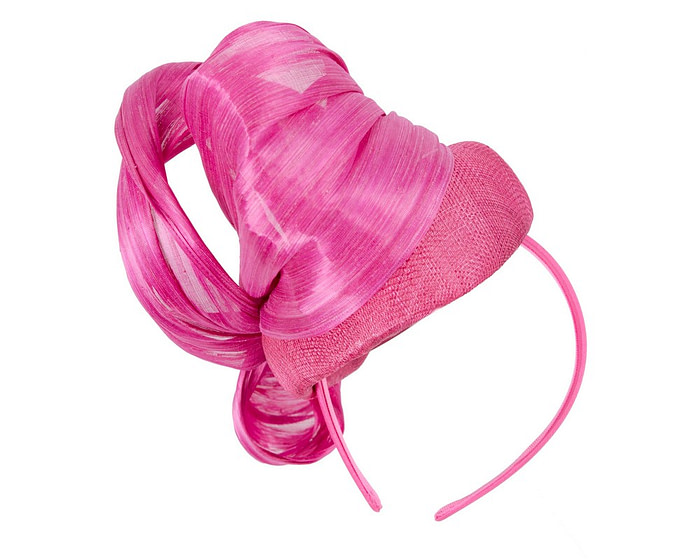 Fuchsia pillbox fascinator with silk abaca bow by Fillies Collection - Image 6