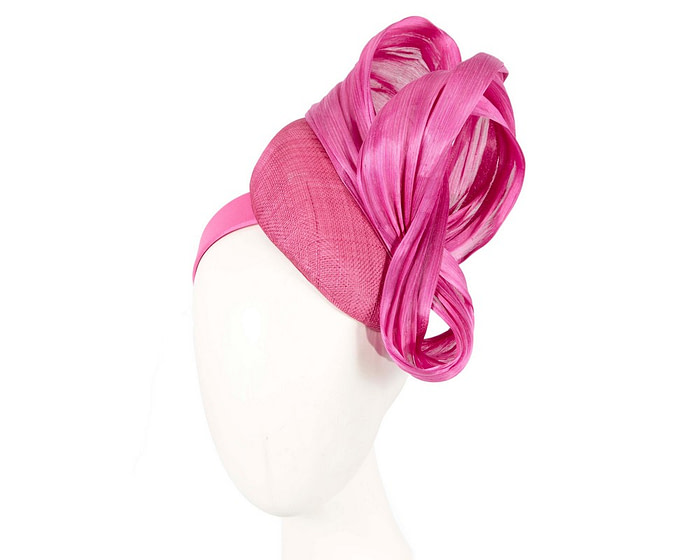 Fuchsia pillbox fascinator with silk abaca bow by Fillies Collection