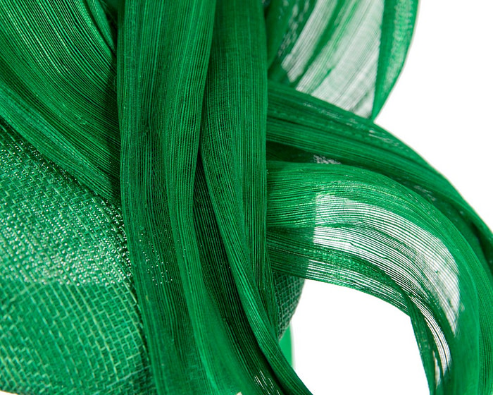 Green pillbox fascinator with silk abaca bow by Fillies Collection - Image 5