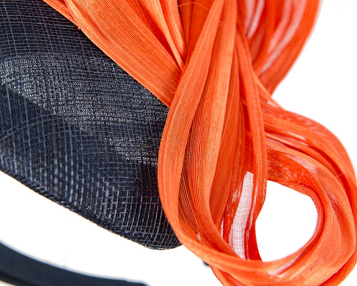 Navy pillbox fascinator with orange silk abaca bow by Fillies Collection - Image 5