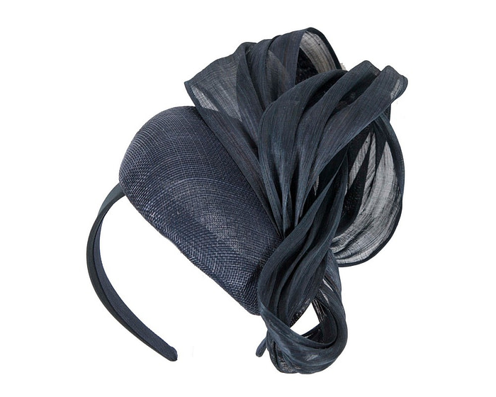 Navy pillbox fascinator with silk abaca bow by Fillies Collection - Image 2