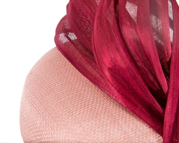 Pink pillbox fascinator with burgundy silk abaca bow by Fillies Collection - Image 5