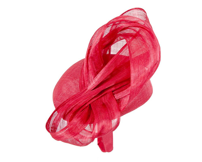 Red pillbox fascinator with silk abaca bow by Fillies Collection - Image 3