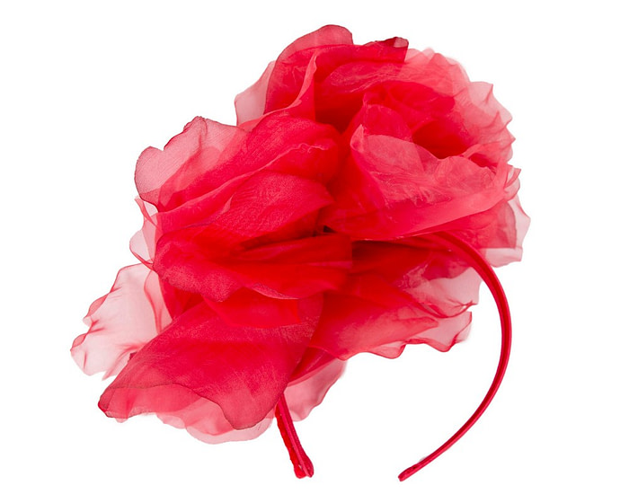 Large red silk flower fascinator by Fillies Collection - Image 4