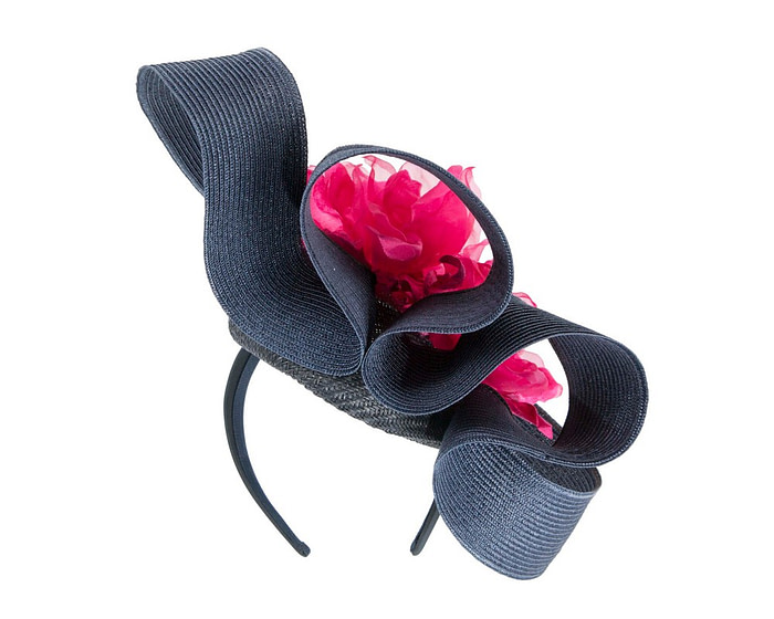 Large navy & fuchsia fascinator with flower by Fillies Collection - Image 5