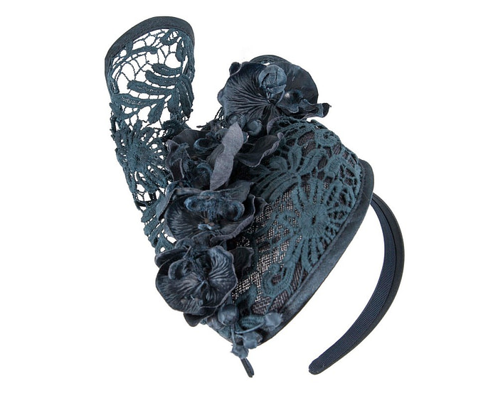 Navy lace covered pillbox fascinator - Image 2