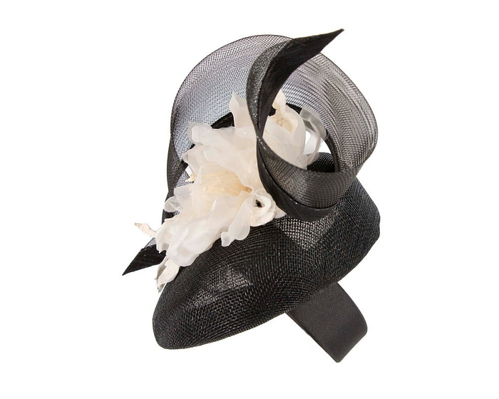 Black & cream pillbox fascinator with flower by Fillies Collection - Image 3