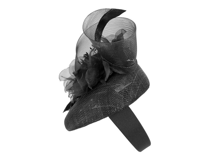 Black pillbox fascinator with flower by Fillies Collection - Image 3