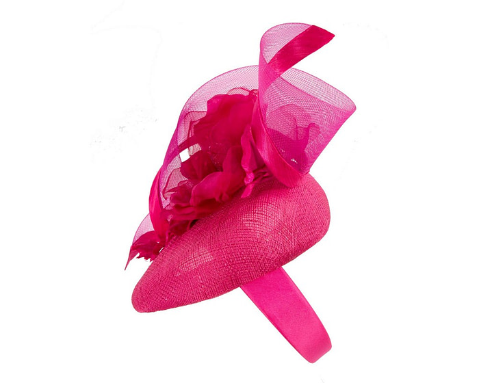 Fuchsia pillbox fascinator with flower by Fillies Collection - Image 3