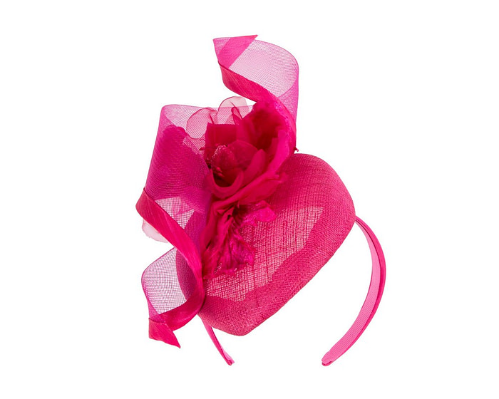 Fuchsia pillbox fascinator with flower by Fillies Collection - Image 2