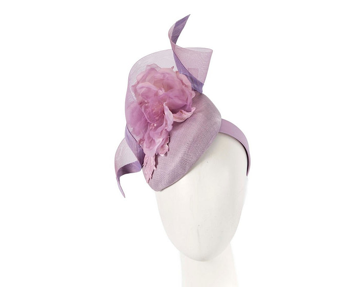 Lilac pillbox fascinator with flower by Fillies Collection