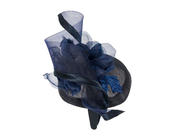 Navy pillbox fascinator with flower by Fillies Collection - Image 4