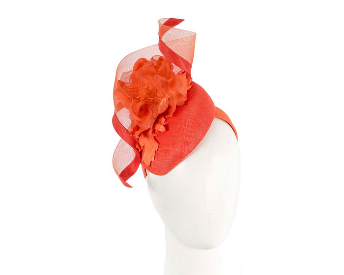 Orange pillbox fascinator with flower by Fillies Collection