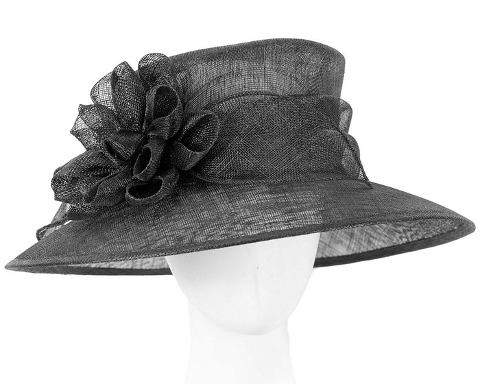 Large black sinamay racing hat