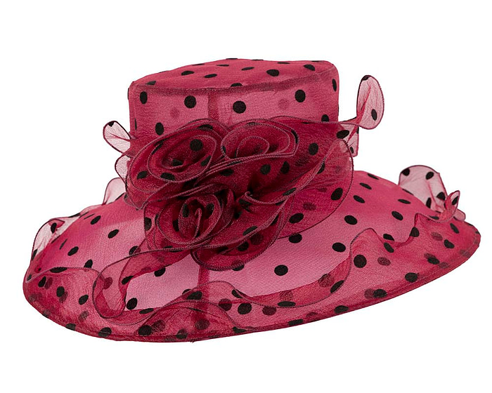 Large Burgundy wine Organza Racing Hat - Image 3