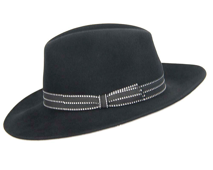 Black wide brim rabbit fur fedora hat - Image 4