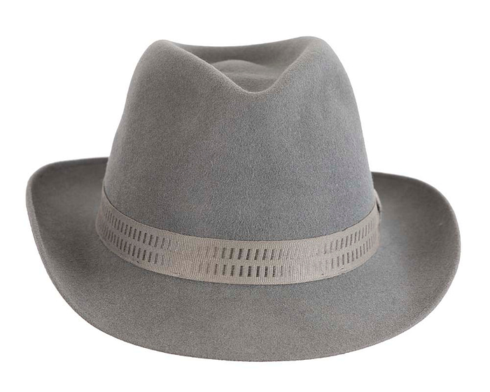 Grey rabbit fur mens wide brim fedora hat - Image 2