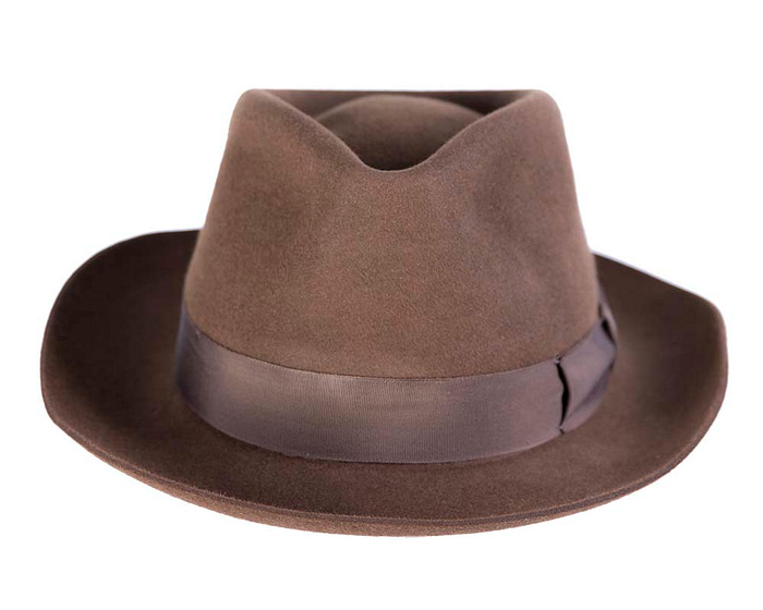 Brown unisex rabbit fur fedora hat T122 - Hats From OZ