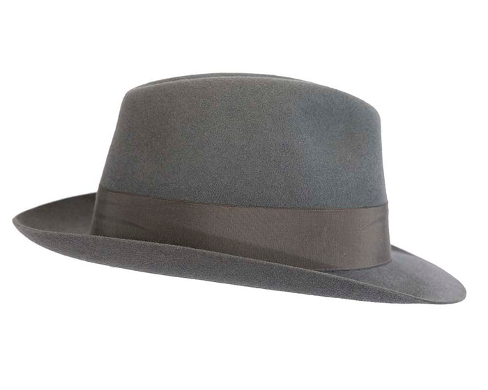 Grey rabbit fur wide brim fedora hat - Hats From OZ