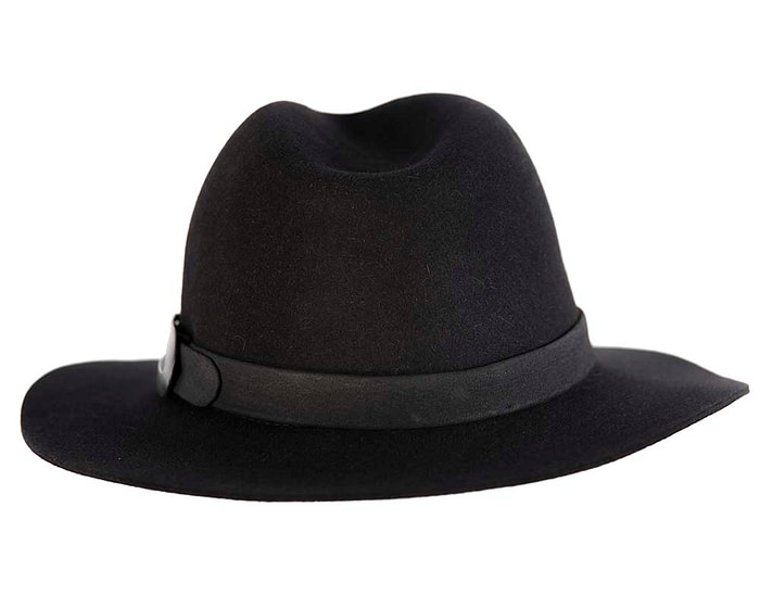 Black rabbit fur wide brim fedora hat with leather band - Image 6