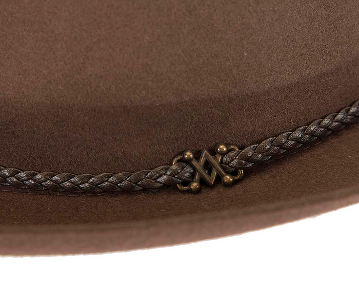 Brown unisex rabbit fur fedora hat, leather trim & buckle - Image 5