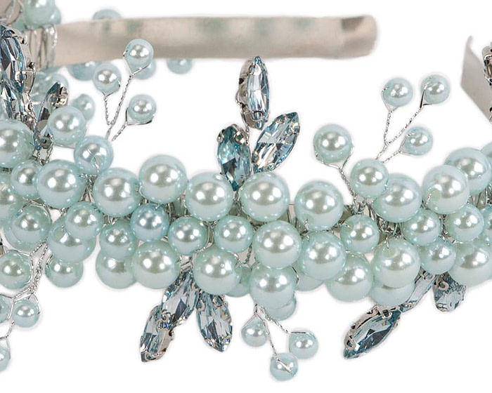 Light blue pearl & crystals fascinator headband by Cupids Millinery - Image 3