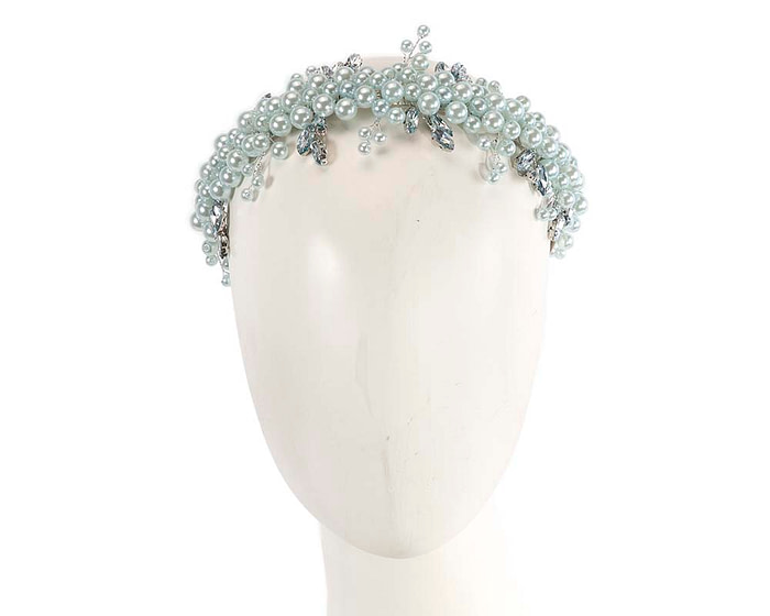 Light blue pearl & crystals fascinator headband by Cupids Millinery