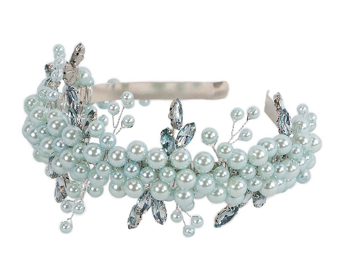 Light blue pearl & crystals fascinator headband by Cupids Millinery - Image 2