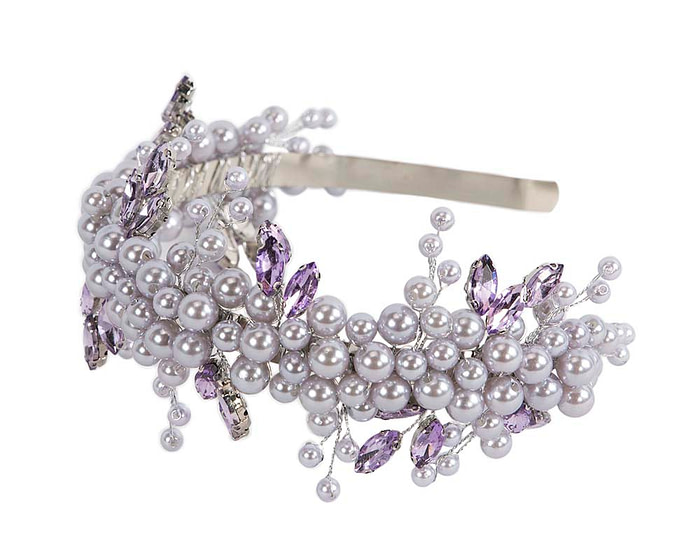 Lilac pearl & crystals fascinator headband by Cupids Millinery - Image 2