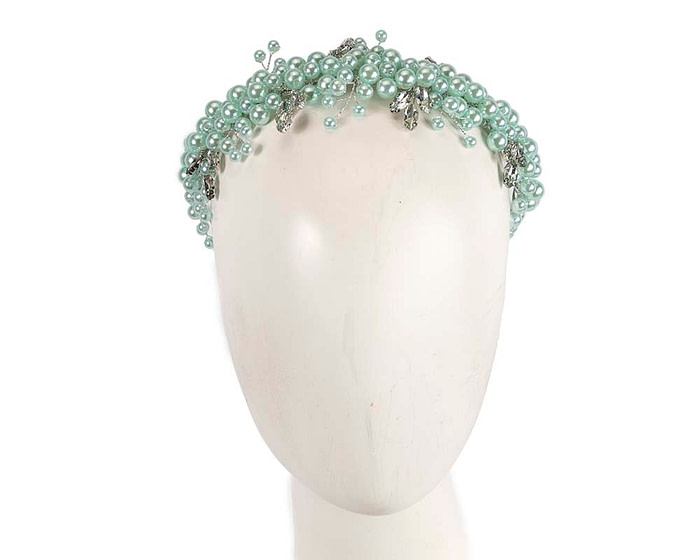 Mint pearl & crystals fascinator headband by Cupids Millinery