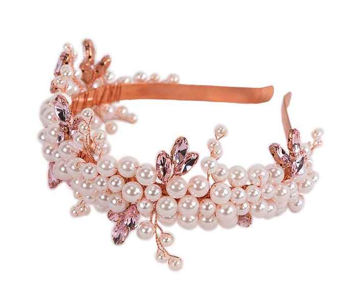 Light pink pearl & crystals fascinator headband by Cupids Millinery - Image 2