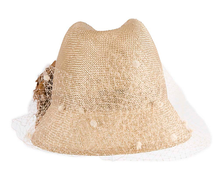 Straw fedora hat with feather flower - Image 4