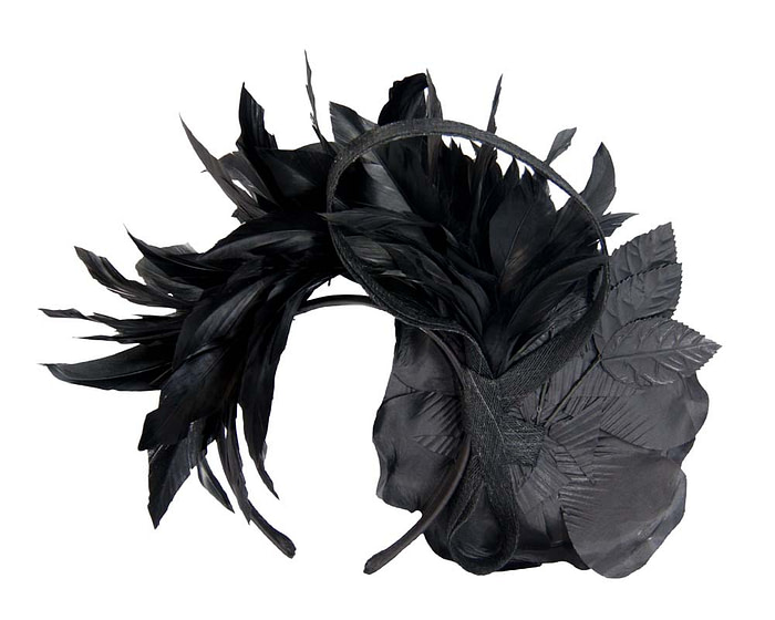 Black flower & feathers fascinator - Image 3