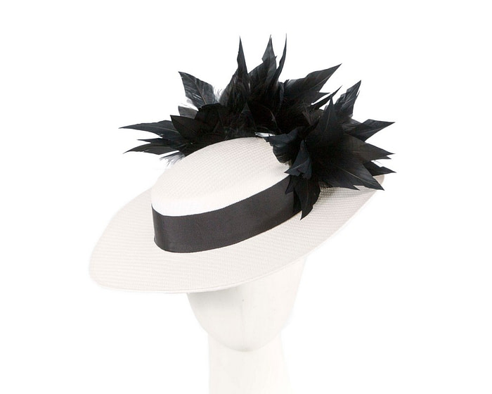 White & black boater hat by Max Alexander MA902